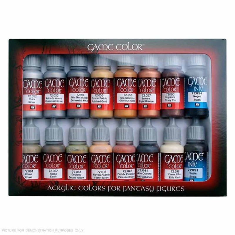 Vallejo Game Colour - Leather & Metal 16 Colour Paint Set - Bea DnD Games