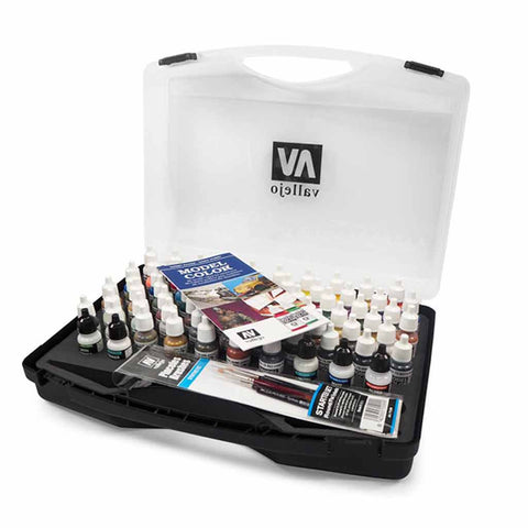 Vallejo Model Colour - set 72 Basic colours + Brushes Plastic Case Set - Bea DnD Games