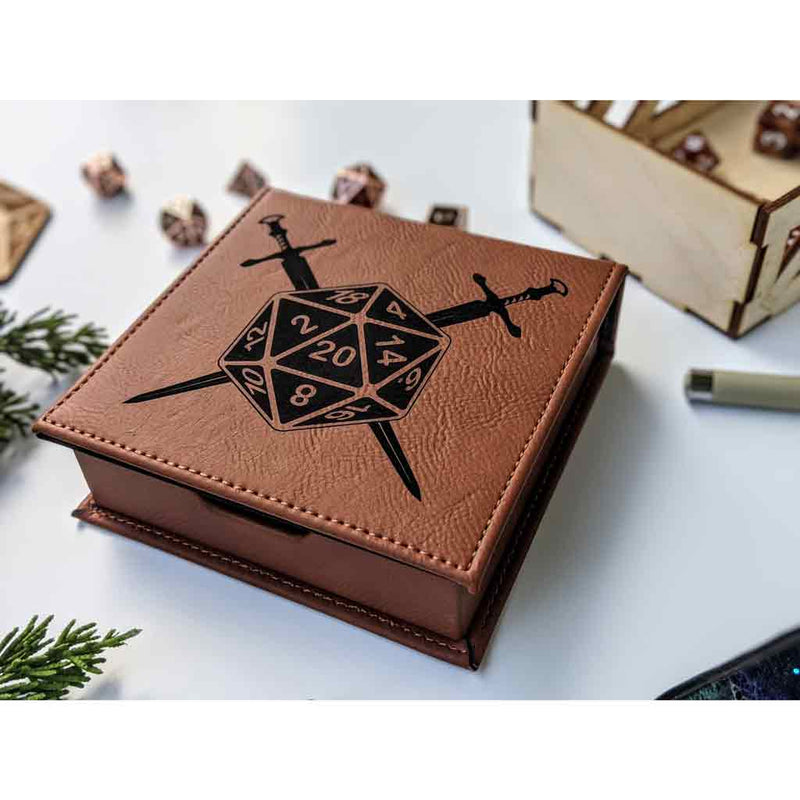 Vegan Leather North to South Designs Dice Case (Dice and Swords) - Bea DnD Games