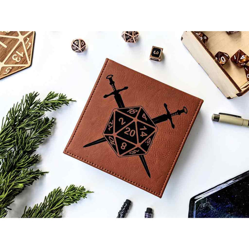 Vegan Leather North to South Designs Dice Case (Dice and Swords) - Bea DnD Games