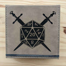 Vegan Leather North to South Designs Dice Case (Grey with Dice and Swords) - Bea DnD Games