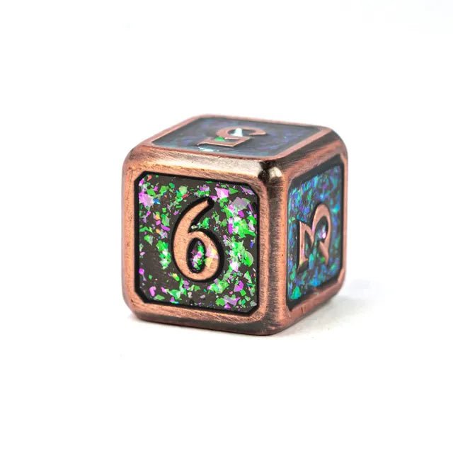 'Very Cool Dice' 7 Piece Metal Polyhedral Dice Set & Dice Case - Bea DnD Games