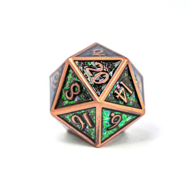 'Very Cool Dice' 7 Piece Metal Polyhedral Dice Set & Dice Case - Bea DnD Games