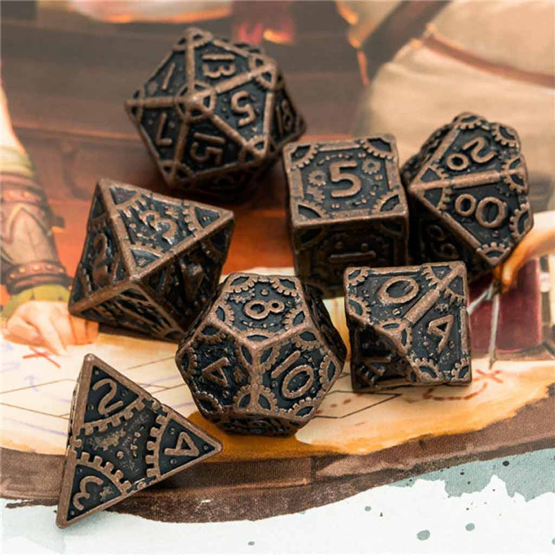 Warforged Ranger 7 Piece Metal Polyhedral Dice Set & Dice Case - Bea DnD Games