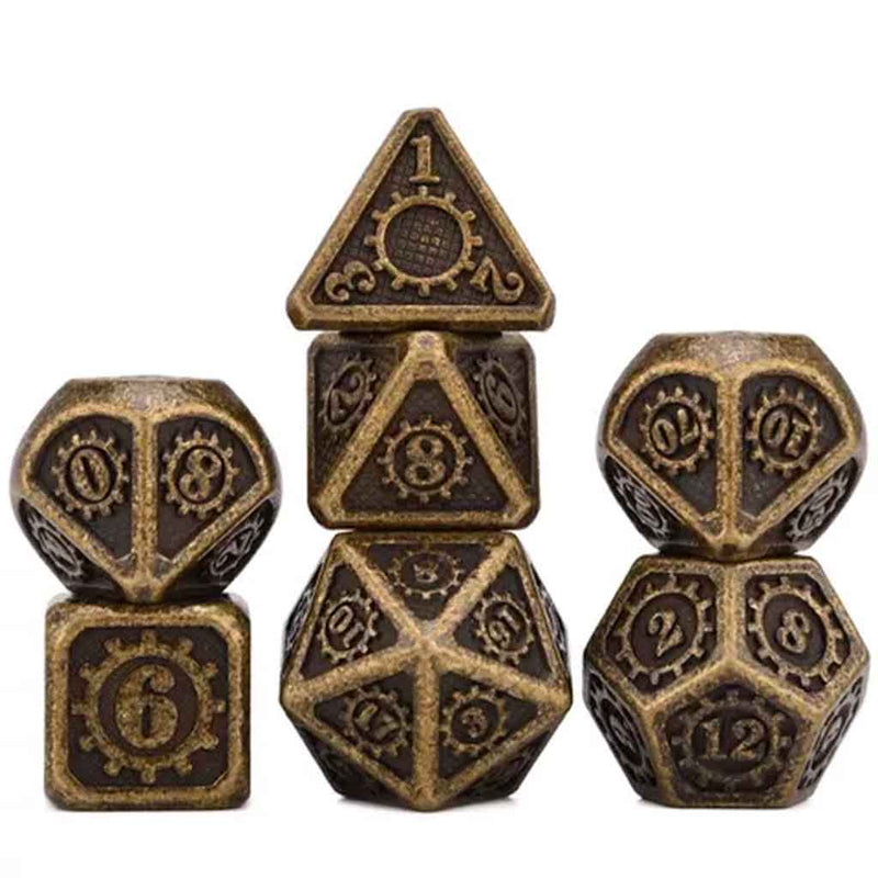 Warforged Treasure 7 Piece Metal Polyhedral Dice Set & Dice Case - Bea DnD Games