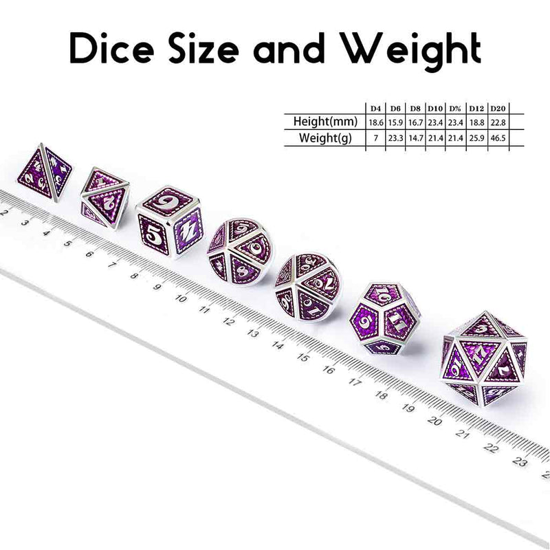 Warlocks Patron 7 Piece Metal Polyhedral Dice Set & Dice Case - Bea DnD Games