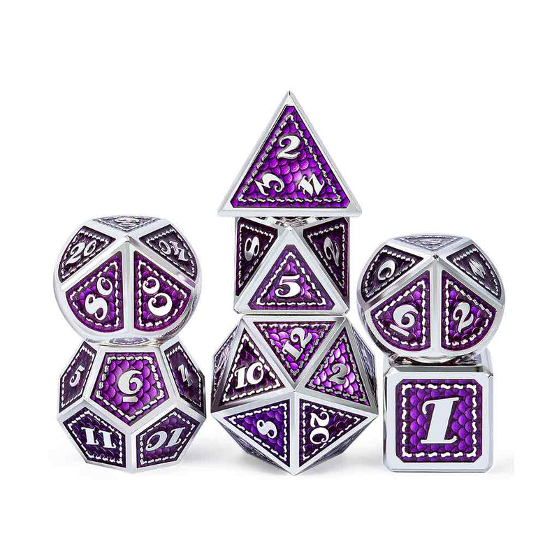 Warlocks Patron 7 Piece Metal Polyhedral Dice Set & Dice Case - Bea DnD Games