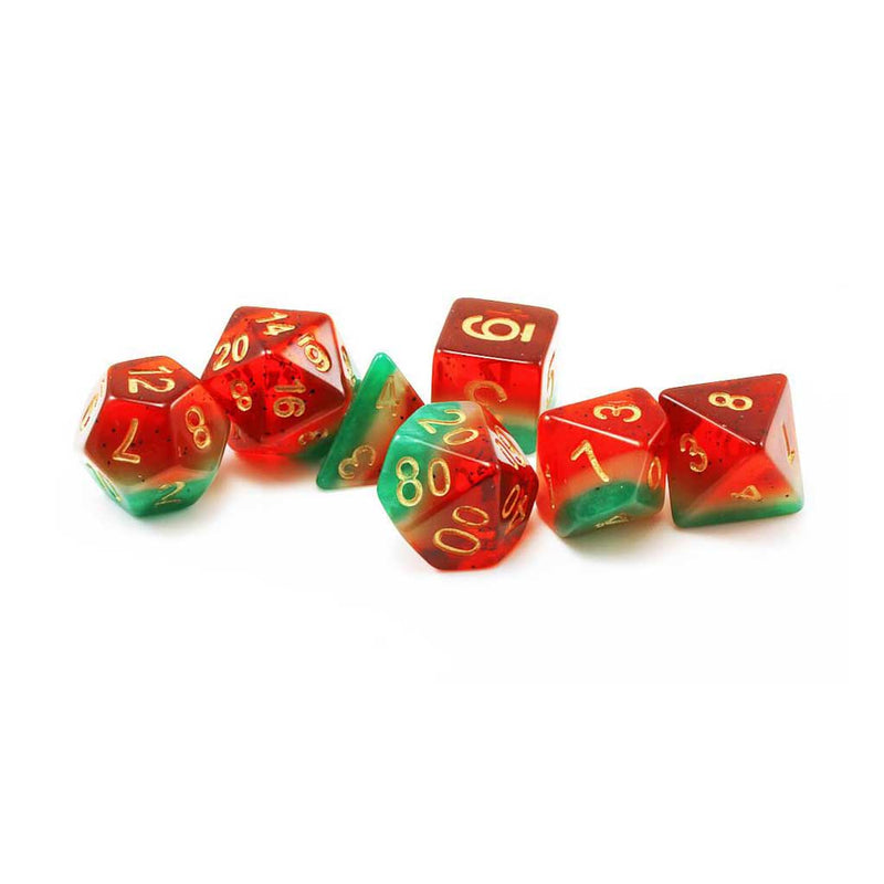 Watermelon - 7 Piece Polyhedral Dice Set + Dice Bag - Bea DnD Games