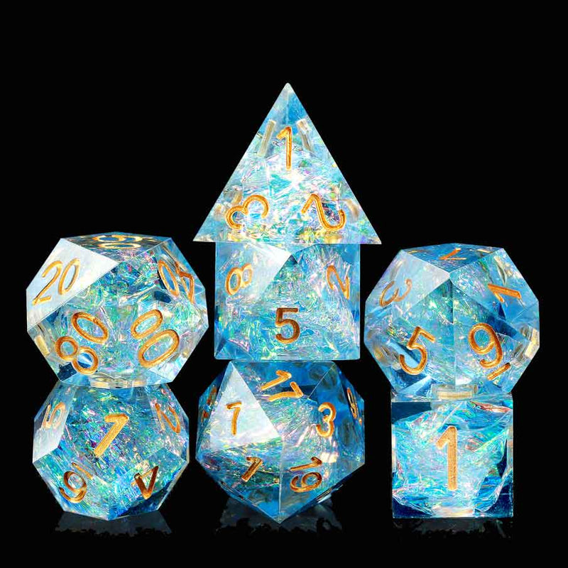 Winter Depths - Handcrafted Sharp Edge Dice Set & Dice Case - Bea DnD Games