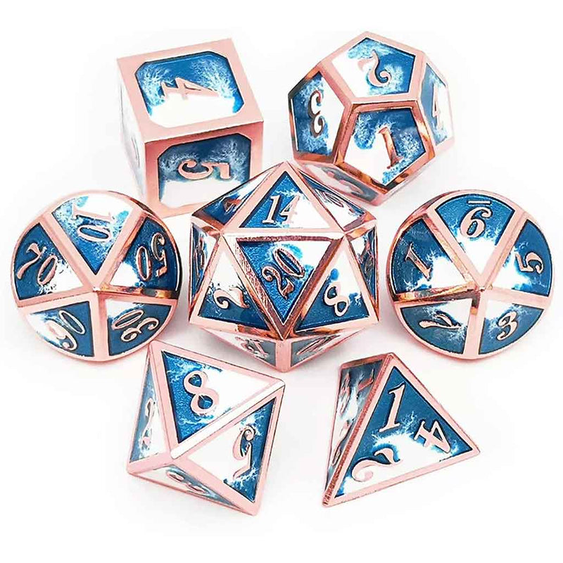 Winters Gold 7 Piece Metal Polyhedral Dice Set & Dice Case - Bea DnD Games