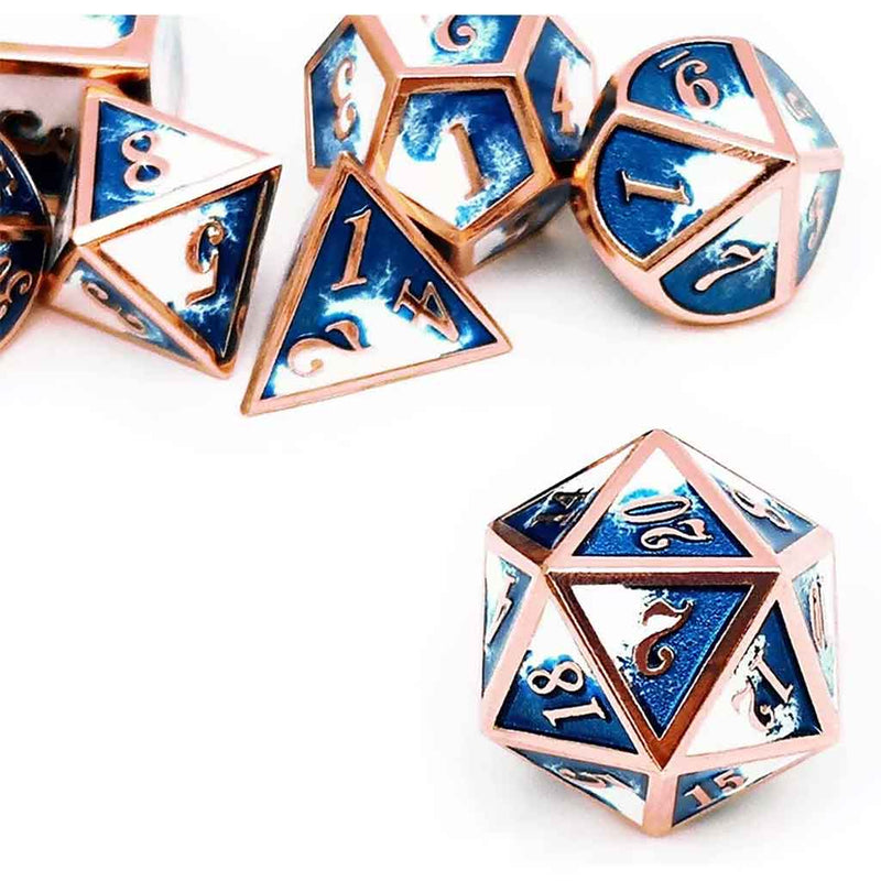 Winters Gold 7 Piece Metal Polyhedral Dice Set & Dice Case - Bea DnD Games
