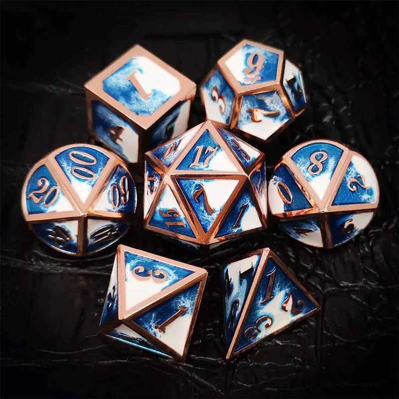 Winters Gold 7 Piece Metal Polyhedral Dice Set & Dice Case - Bea DnD Games