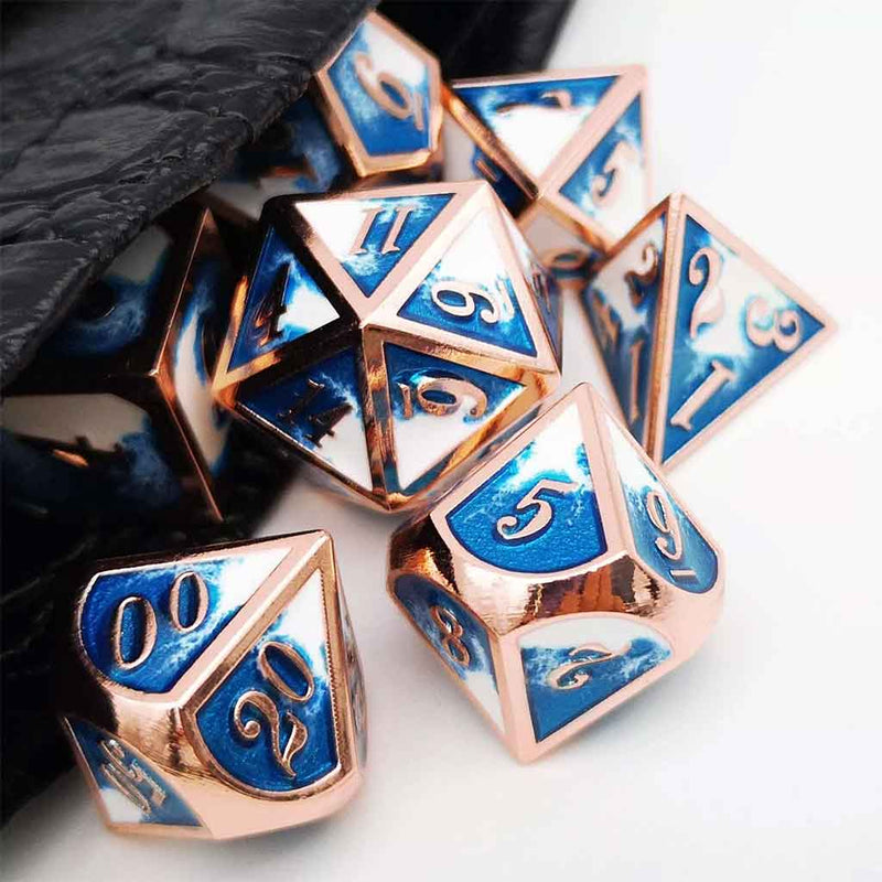 Winters Gold 7 Piece Metal Polyhedral Dice Set & Dice Case - Bea DnD Games