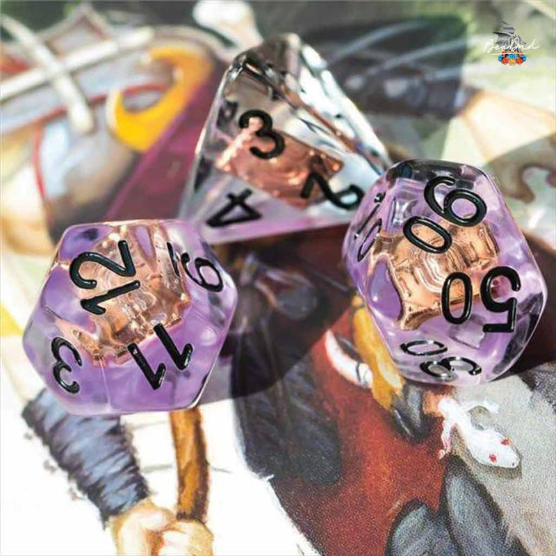 Wizards Spellbook - 7 Piece Polyhedral Dice Set + Dice Bag - Bea DnD Games