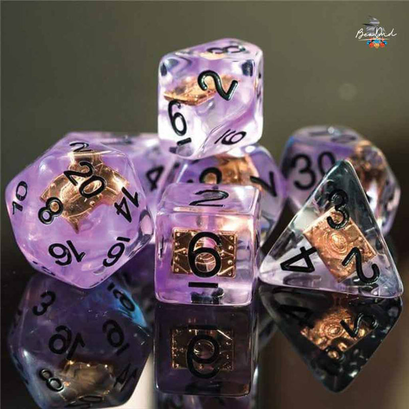 Wizards Spellbook - 7 Piece Polyhedral Dice Set + Dice Bag - Bea DnD Games
