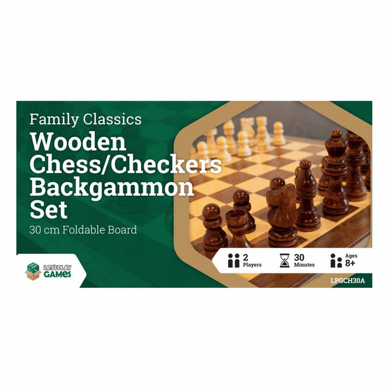 Wooden Folding Chess/Checkers/Backgammon Set 30cm - Bea DnD Games